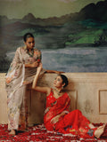 Red botanic floral saree set