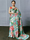 Abstract hand painted floral saree set