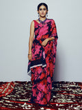 Abstract Black Pink saree set