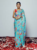 Abstract blue floral saree set