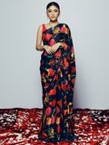 Abstract black floral saree set
