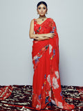 Red botanic floral saree set