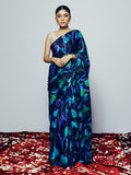 Abstract navy floral saree set