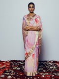 Light pink abstract floral saree set