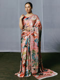 Abstract hand painted floral saree set