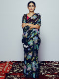 Navy floral saree set