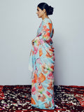 Blue abstract floral saree set