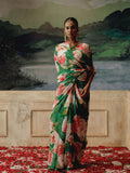 Emerald green floral saree set