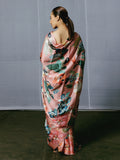 Abstract hand painted floral saree set