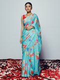 Abstract blue floral saree set