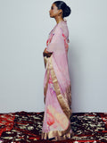 Light pink abstract floral saree set