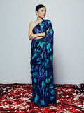 Abstract navy floral saree set