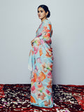 Blue abstract floral saree set