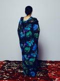 Navy abstract floral saree set