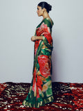 Emerald abstract floral saree set
