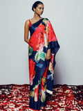 Navy abstract floral saree set