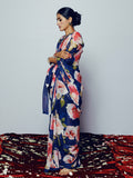 Navy abstract floral saree set