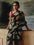 Black floral saree set