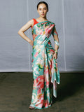 Abstract hand painted floral saree set