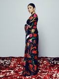 Abstract black floral saree set