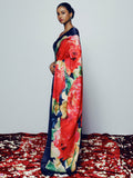 Navy abstract floral saree set