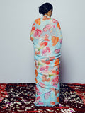 Blue abstract floral saree set