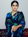 Navy abstract floral saree set