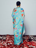 Abstract blue floral saree set