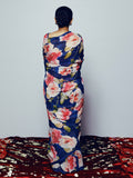 Navy abstract floral saree set