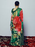 Emerald abstract floral saree set