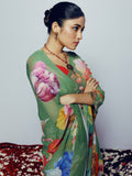 Green floral saree set