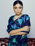 Abstract navy floral saree set