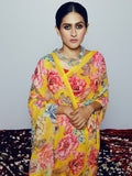 Mustard floral saree set