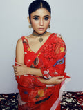 Red botanic floral saree set
