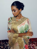 Ivory watercolor floral saree set