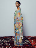 Botanical multicolor floral saree set