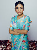 Abstract blue floral saree set
