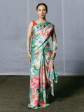 Abstract hand painted floral saree set