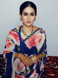 Navy abstract floral saree set