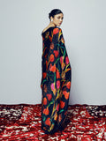 Abstract black floral saree set