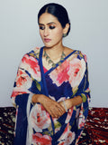 Navy abstract floral saree set