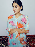 Blue abstract floral saree set