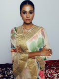 Ivory watercolor floral saree set