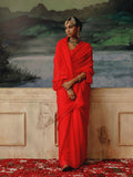Hand Dyed Red mukaish saree