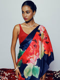 Navy abstract floral saree set