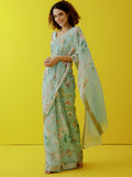 Sea blue floral saree set