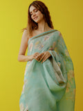 Turquoise blue floral saree set