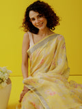 Lemon yellow floral saree set