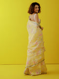Lemon yellow floral saree set