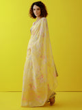 Lemon yellow floral saree set